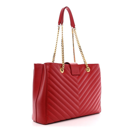 Saint Laurent Grain De Poudre Matelasse Chevron Monogram Shopping Bag Red 3 of 10