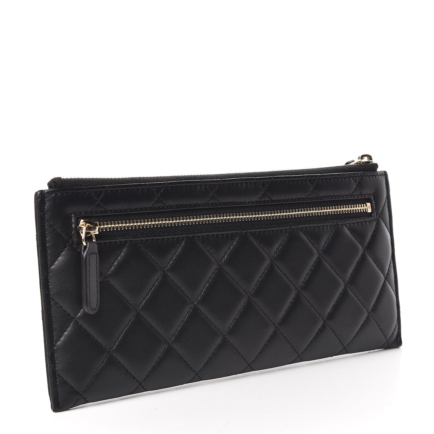Lambskin Quilted Zip Pouch Black