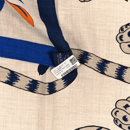 Hermes Cashmere Silk Les Leopards Shawl 140 Naturel Bleu Orange 4 of 5