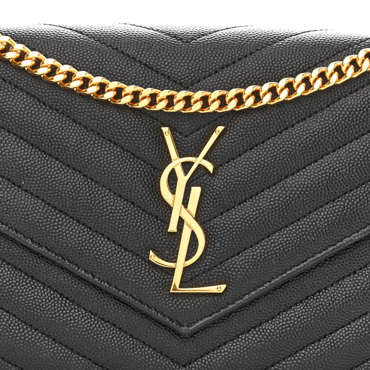 Grain De Poudre Matelasse Chevron Monogram Chain Wallet Black
