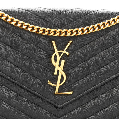 Saint Laurent Grain De Poudre Matelasse Chevron Monogram Chain Wallet Black 7 of 11