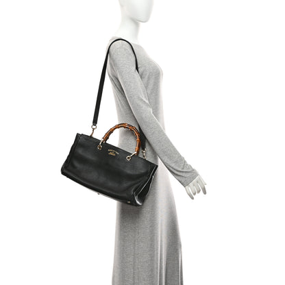 Gucci Pebbled Calfskin Medium Bamboo Shopper Tote Black 2 of 13