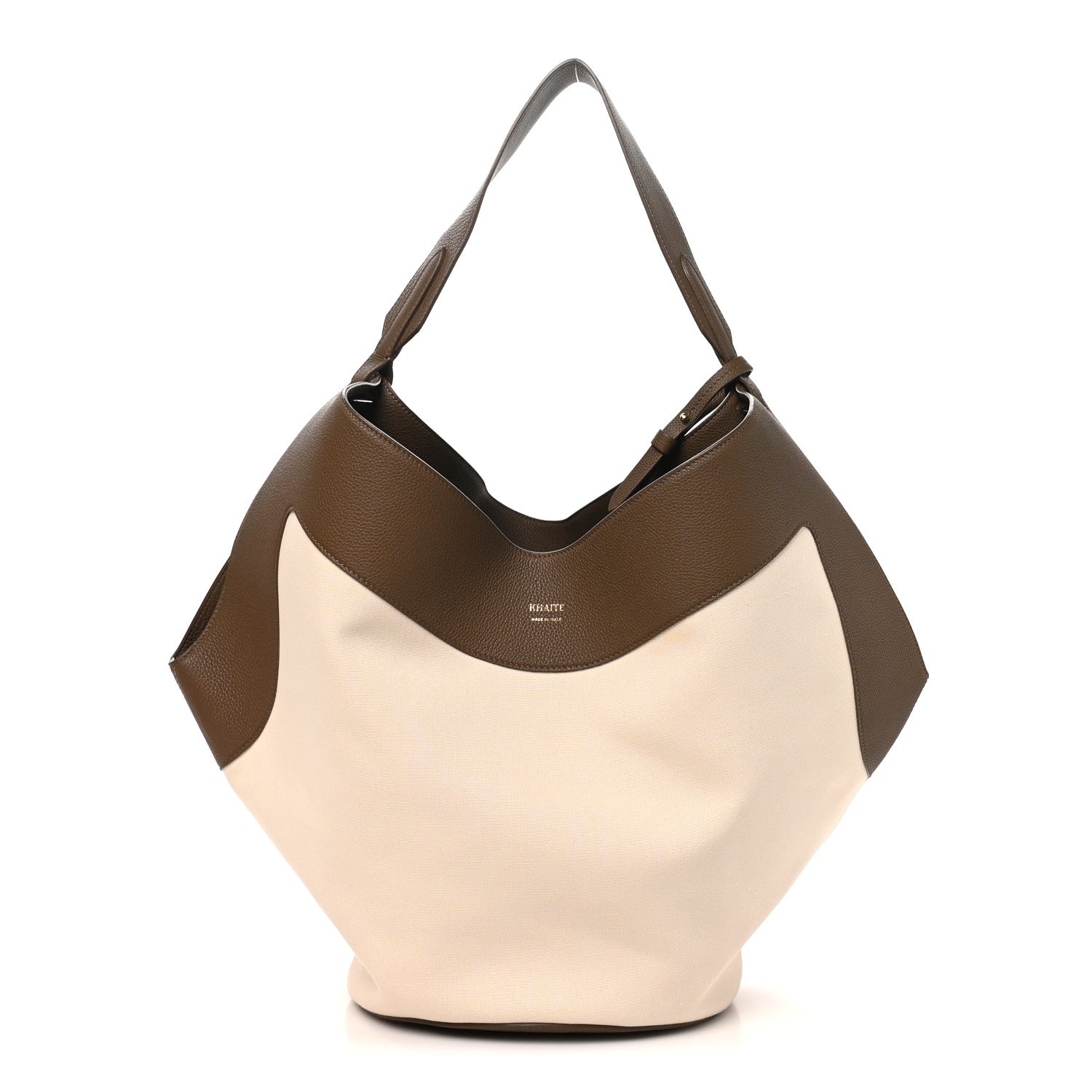 Khaite Canvas Calfskin Medium Lotus Tote Cream Dark Olive 1 of 9