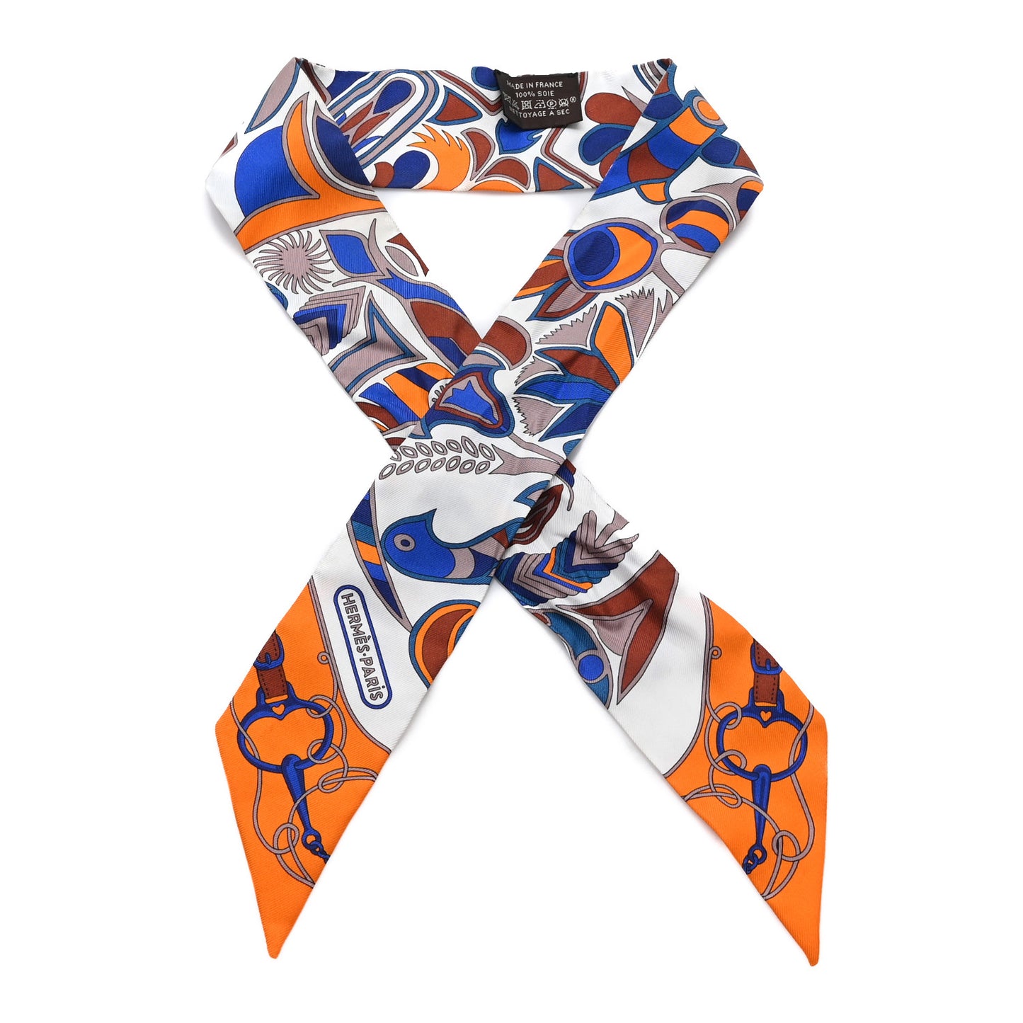 Silk Printed Twilly Orange Blue White