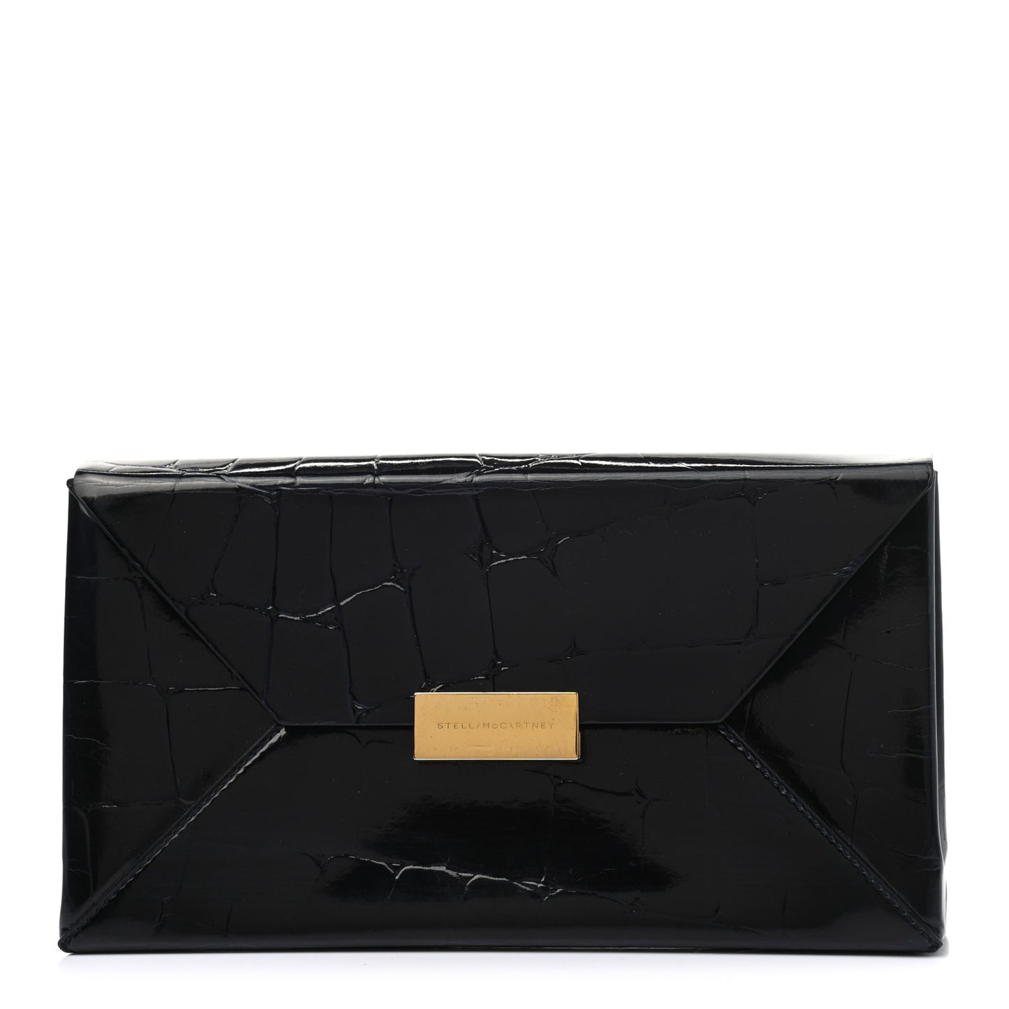 Eco Patent Crocodile Embossed Envelope Clutch Black