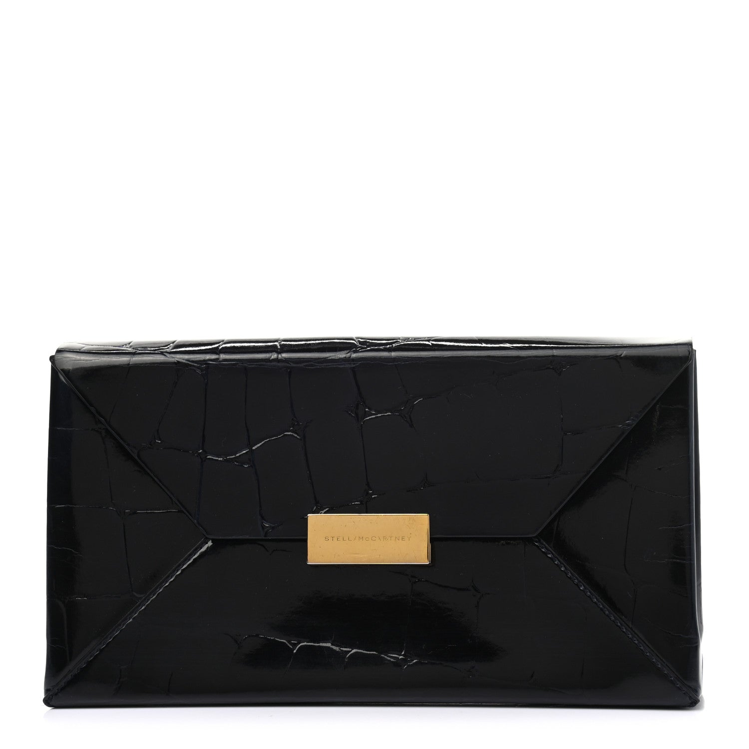 Stella McCartney Eco Patent Crocodile Embossed Envelope Clutch Black 1 of 11
