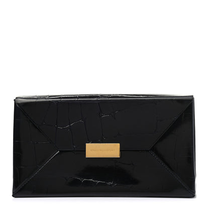 Stella McCartney Eco Patent Crocodile Embossed Envelope Clutch Black 1 of 11