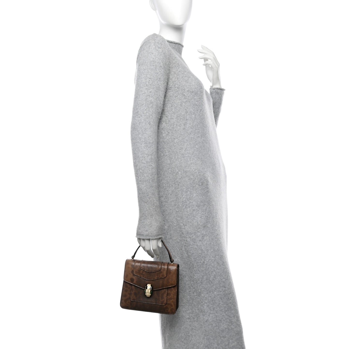 Shiny Karung Serpenti Forever Top Handle Brown