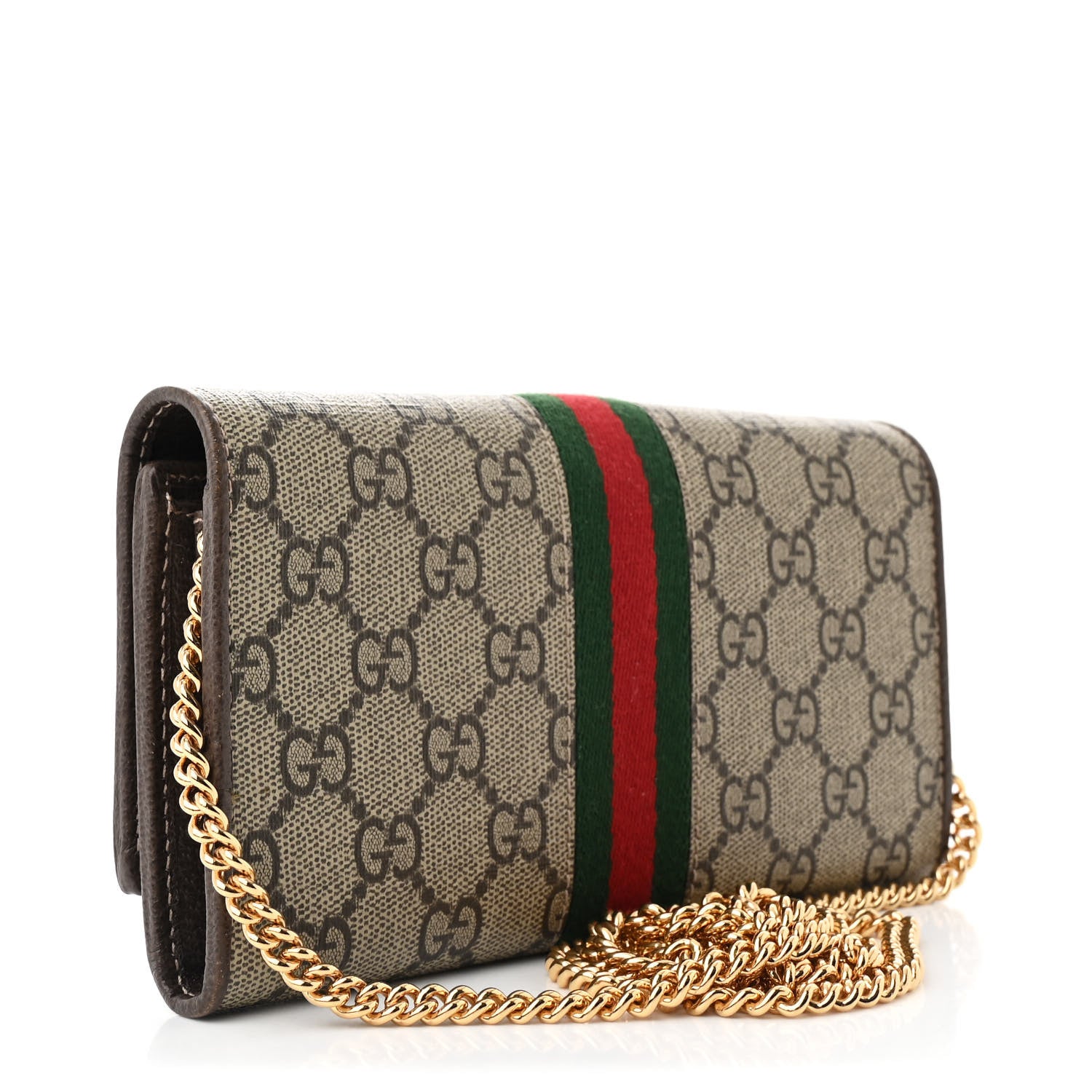 Gucci GG Supreme Monogram Web Ophidia Wallet On Chain Brown 3 of 12