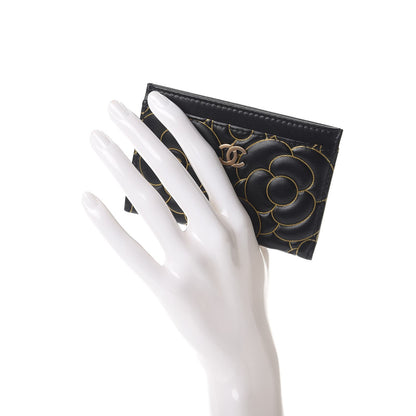 Chanel Lambskin Camellia Embossed Card Holder Black Gold 2 of 9