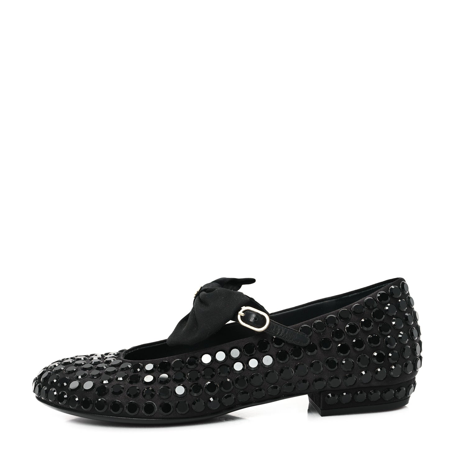 Satin Strass Bow Mary Jane Flats 37 Black