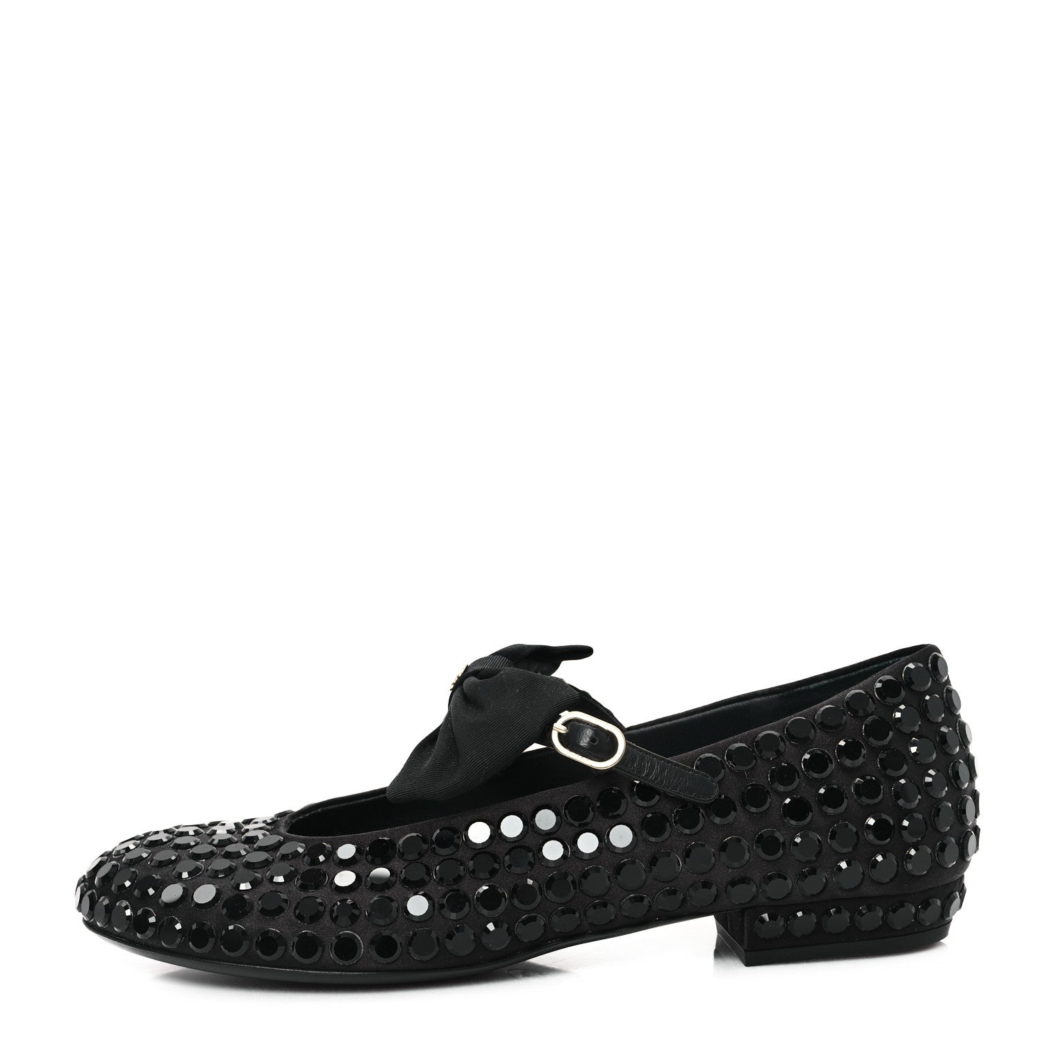 Chanel Satin Strass Bow Mary Jane Flats 37 Black 1 of 11