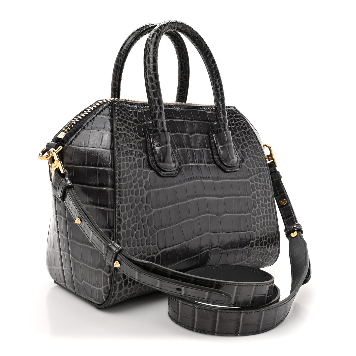 Calfskin Crocodile Embossed Mini Antigona Storm Grey