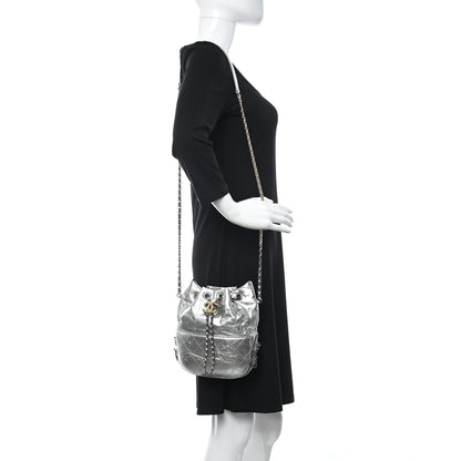 Chanel Metallic Aged Calfskin Quilted Small Gabrielle Bucket Silver 2 of 9