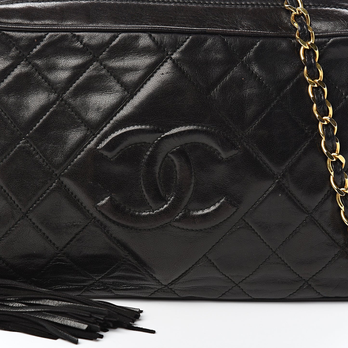 Lambskin Quilted CC Tassel Camera Case Black