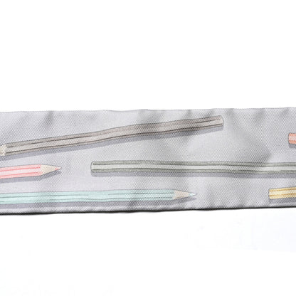 Hermes Silk A Vos Crayons Twilly Gris Perle Jaune Pale 4 of 4
