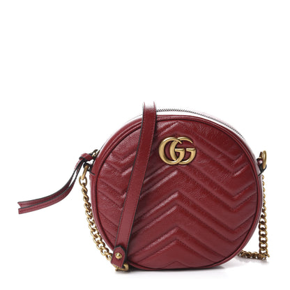 Gucci Glazed Calfskin Matelasse Heart Mini GG Marmont Round Shoulder Bag Romantic Cerise 1 of 10