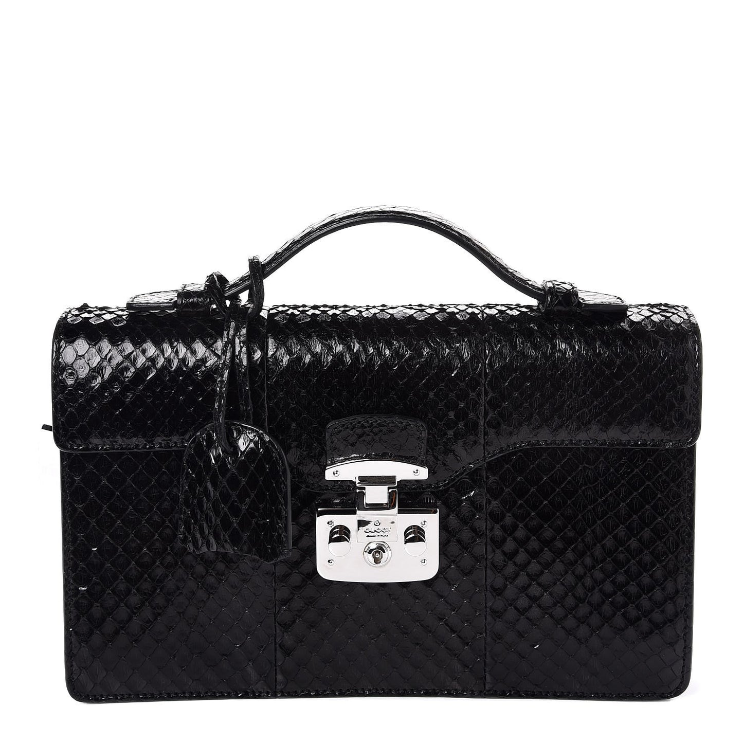 Python Small Lady Lock Briefcase Clutch Black