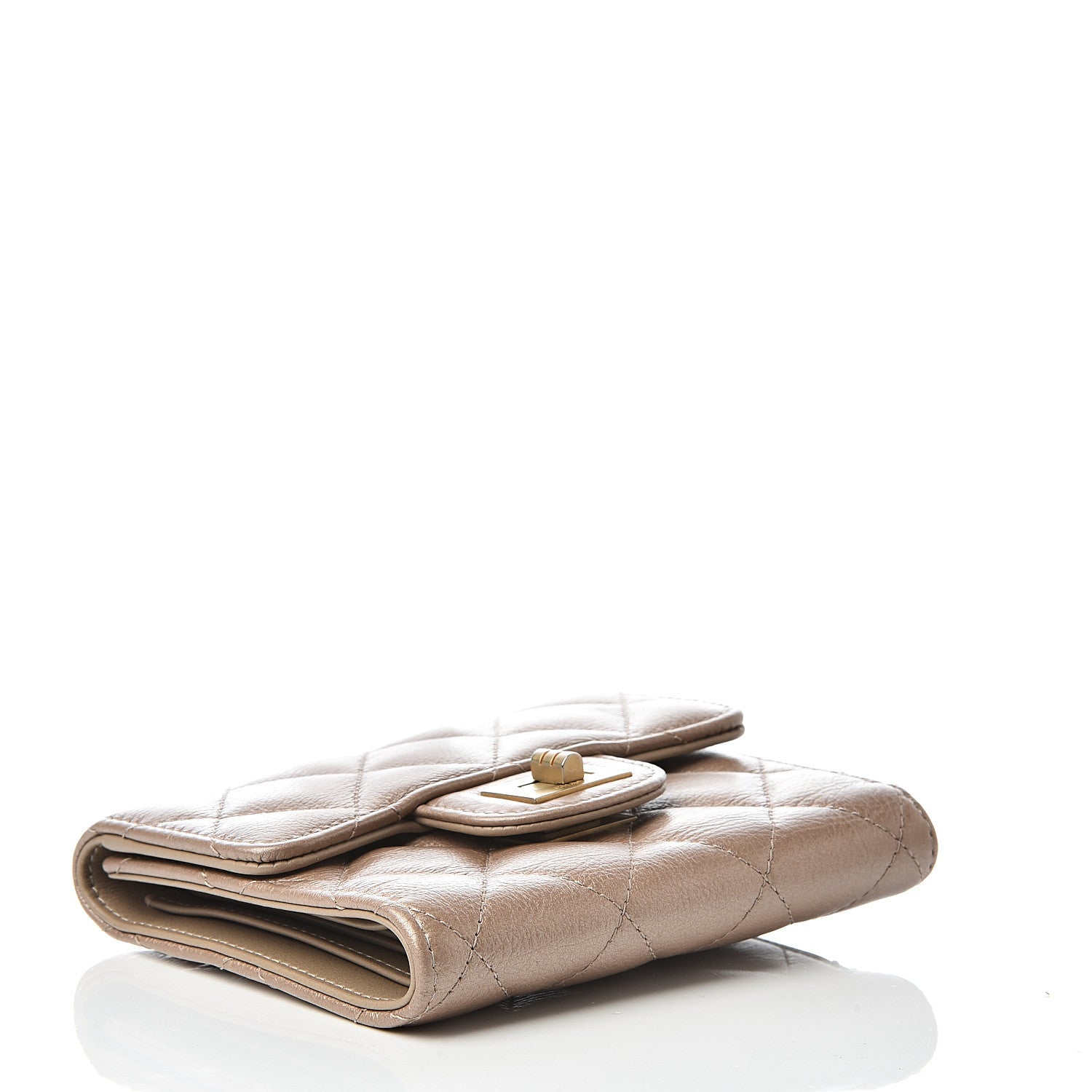 Chanel Metallic Calfskin Quilted 2.55 Reissue Compact Flap Wallet Gold 3 of 9