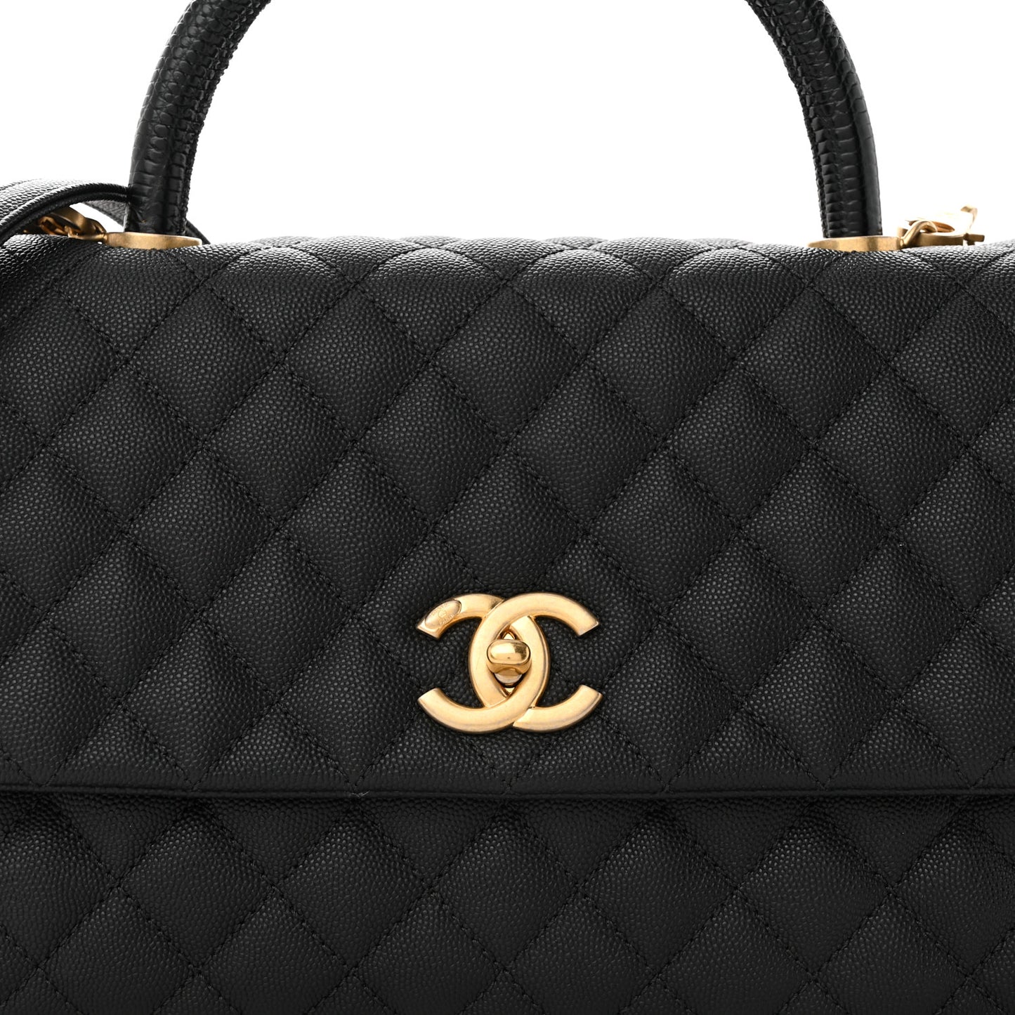 Caviar Lizard Embossed Quilted Small Coco Handle Flap Black