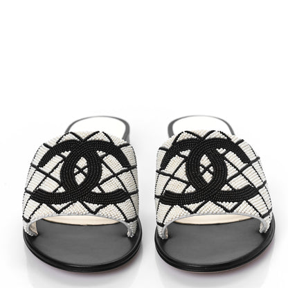 Chanel Pearl Embroidery CC Mules 40 Black White 2 of 10