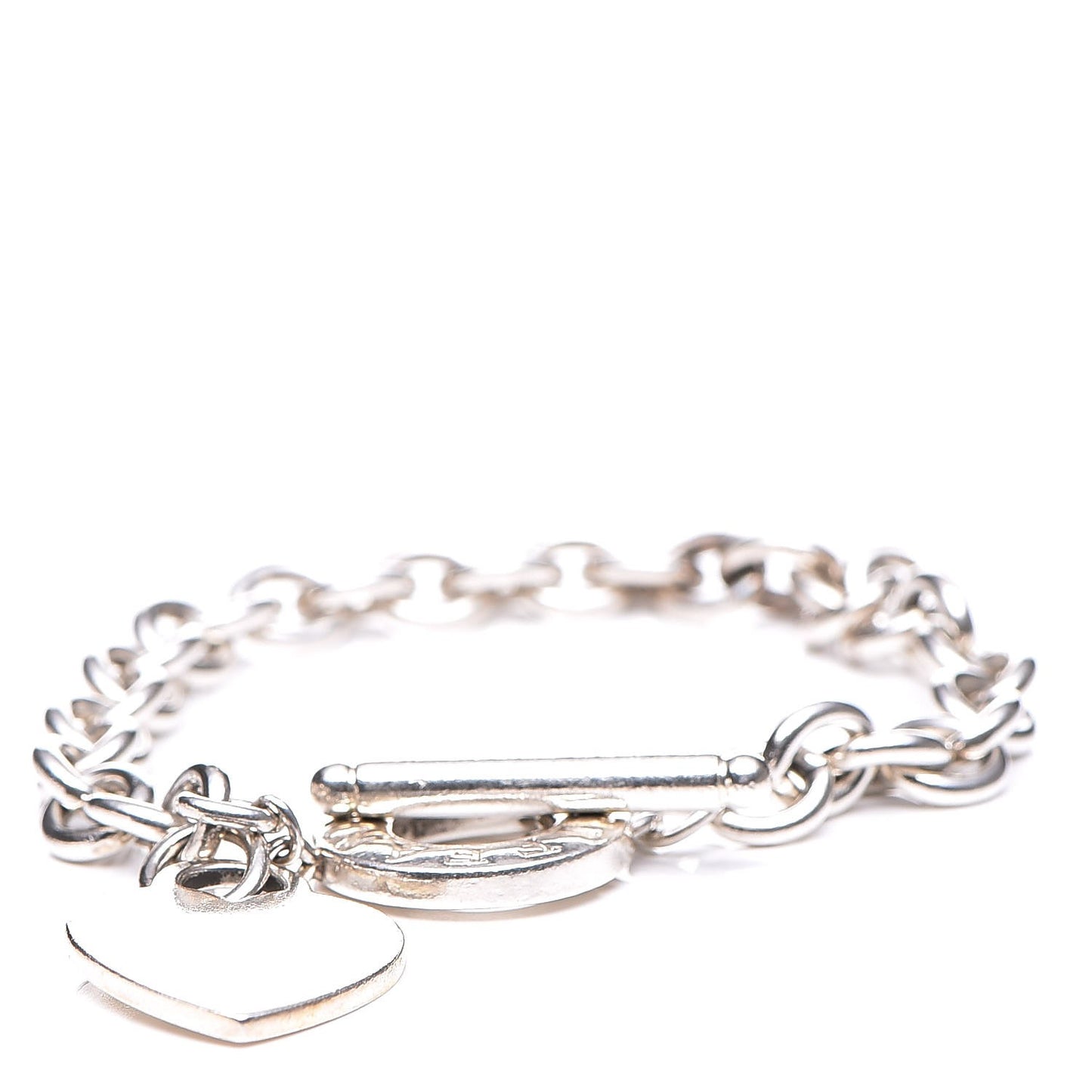 Sterling Silver Heart Tag Toggle Bracelet