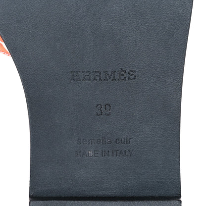 Hermes Calfskin Printed Peinture Fraiche Oran Sandals 39 White Orange 6 of 8