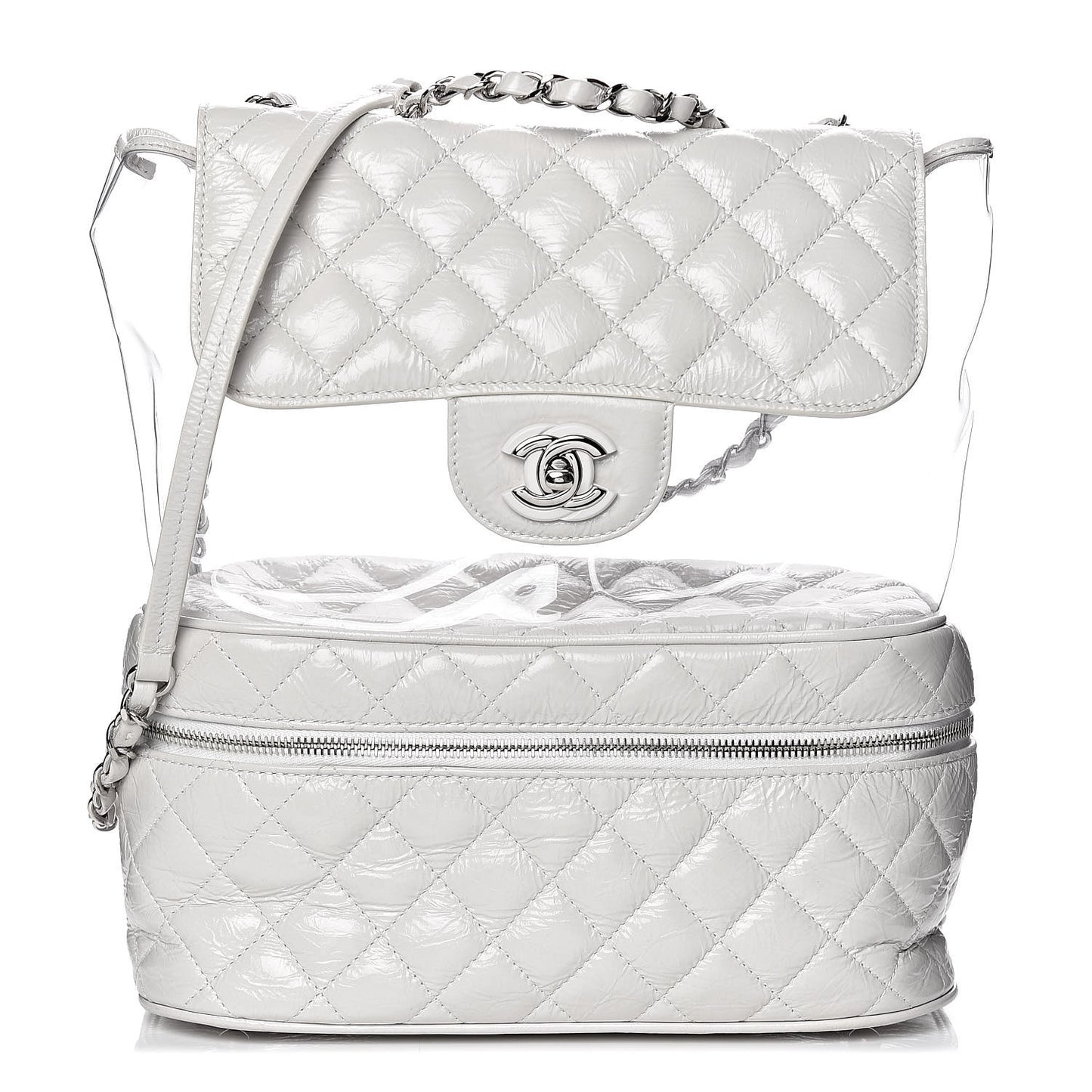 Crumpled Calfskin PVC Quilted Backpack White