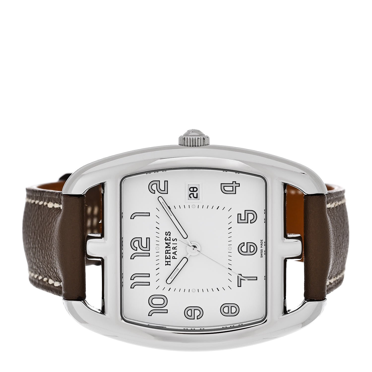 Hermes Stainless Steel Swift 33mm Cape Cod Tonneau Quartz Watch Etoupe 2 of 5