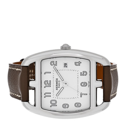 Hermes Stainless Steel Swift 33mm Cape Cod Tonneau Quartz Watch Etoupe 2 of 5