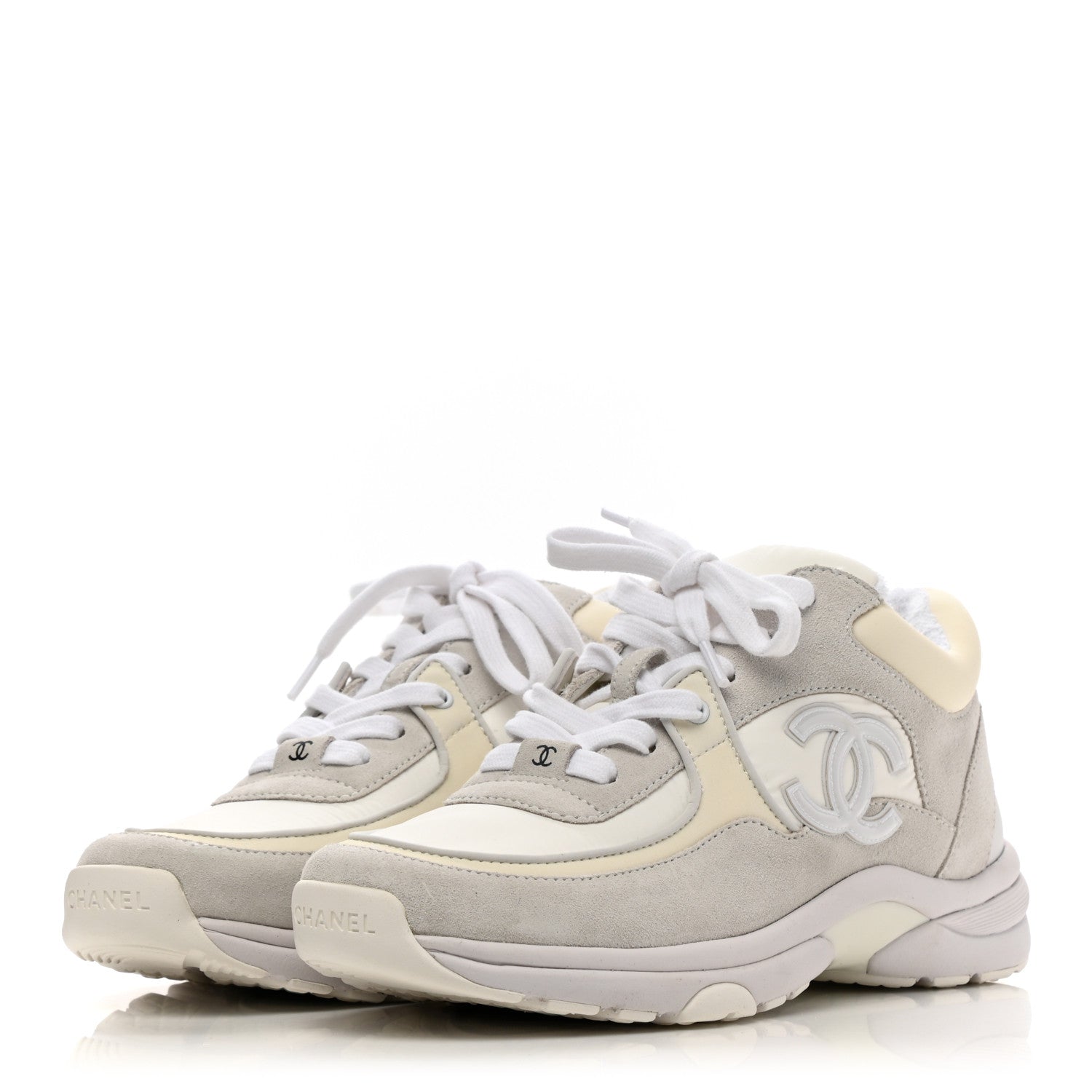 Chanel Nylon Calfskin Suede Fabric CC Sneakers 38 White 3 of 8
