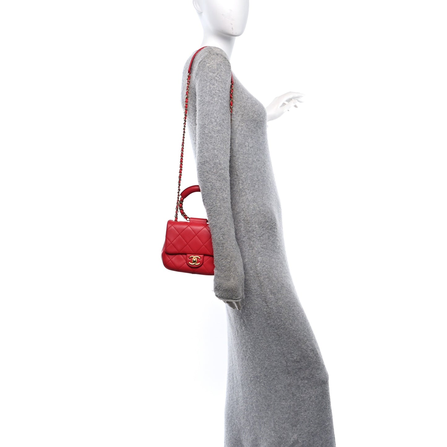 Lambskin Quilted Small Circular Handle Bag Brilliant Rouge