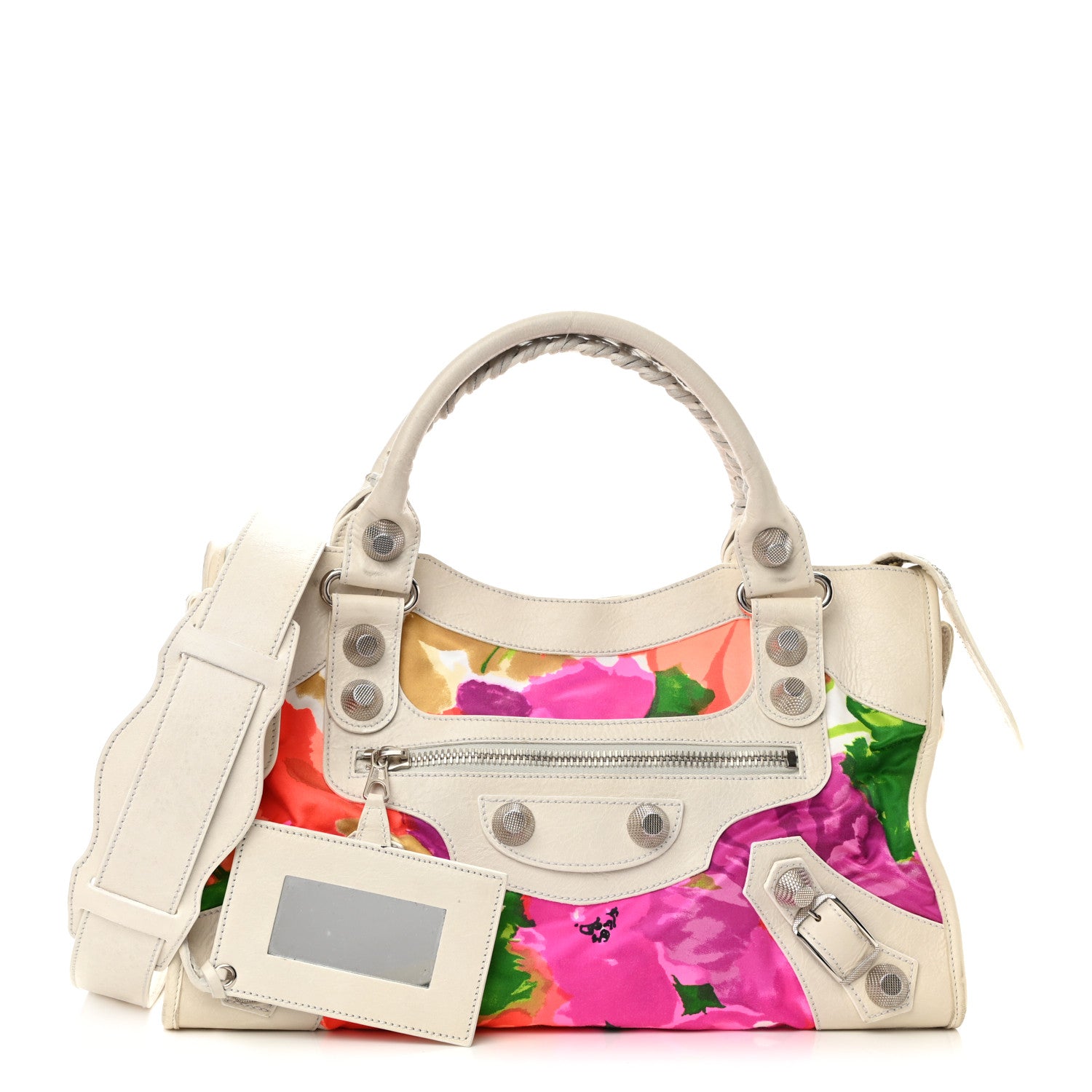 Balenciaga Agneau Canvas Floral Giant 21 Silver Hardware City White 1 of 15