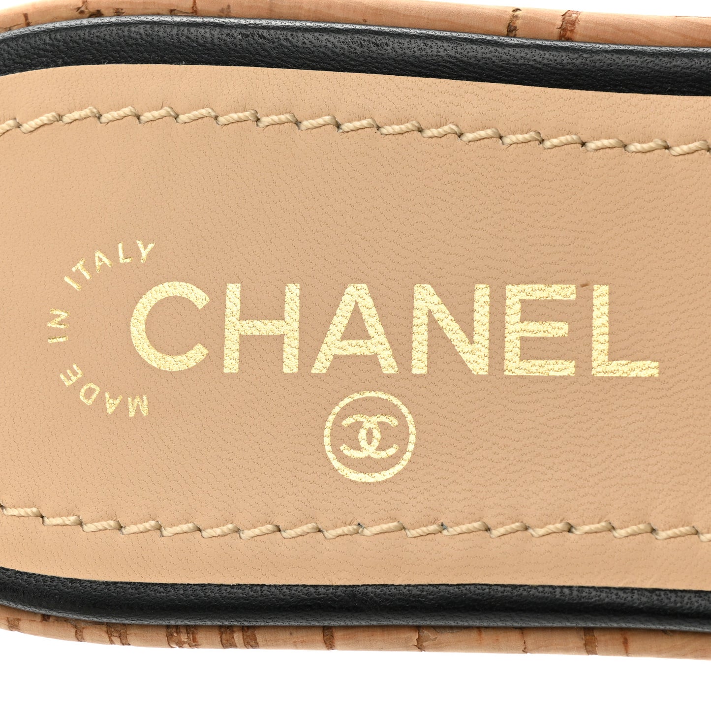 Calfskin Cork Logo Mule Sandal 39.5 Beige Black