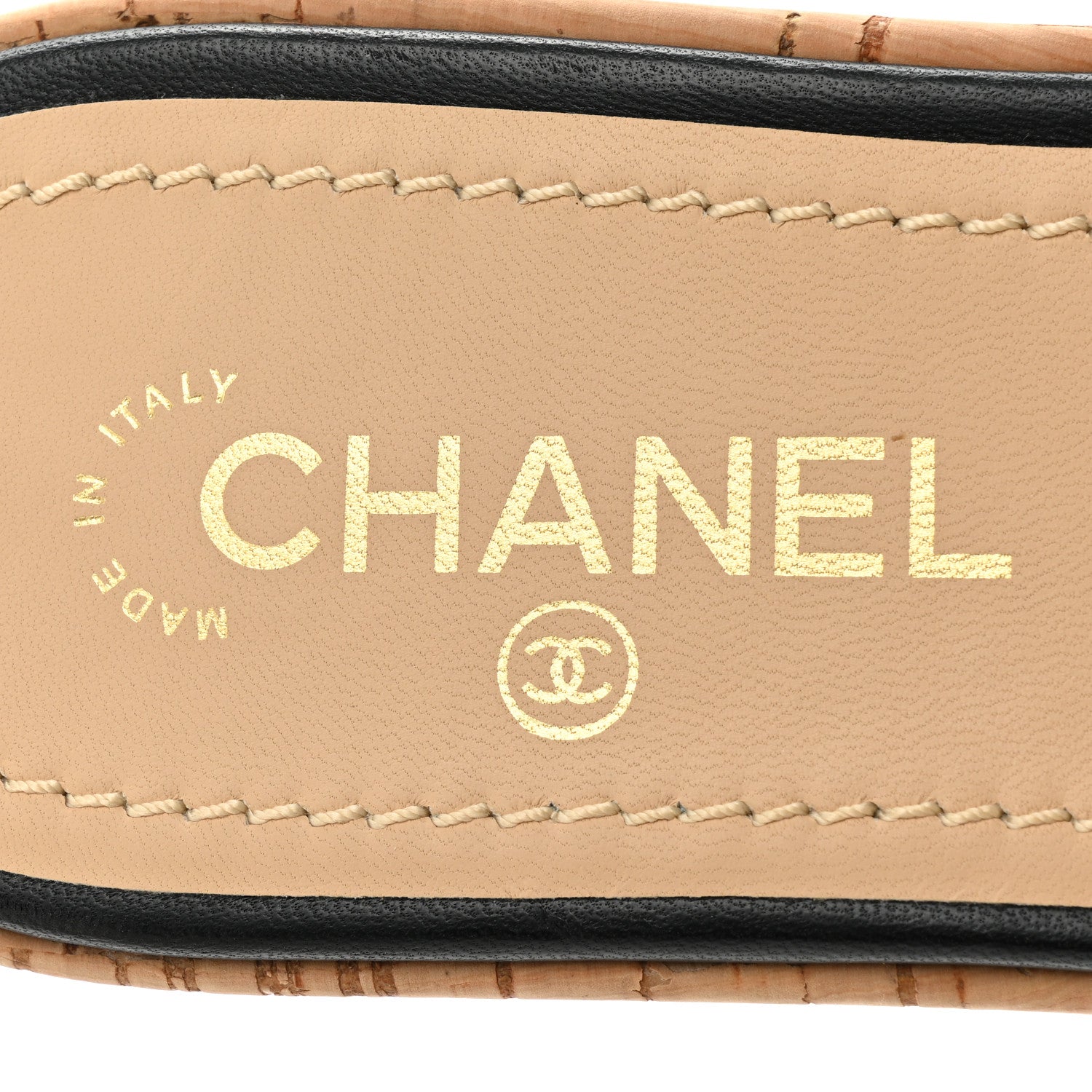 Chanel Calfskin Cork Logo Mule Sandal 39.5 Beige Black 7 of 8