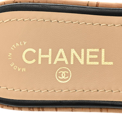 Chanel Calfskin Cork Logo Mule Sandal 39.5 Beige Black 7 of 8