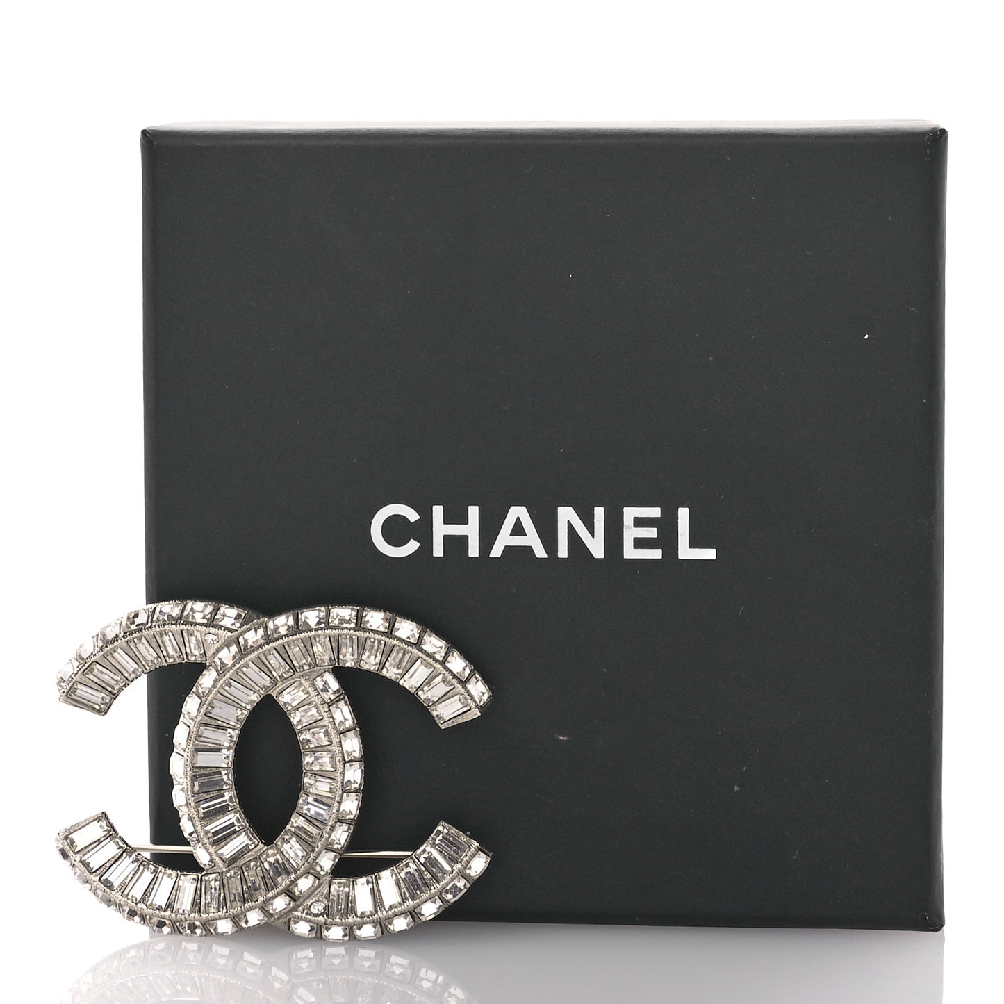 Baguette Crystal CC Brooch Silver