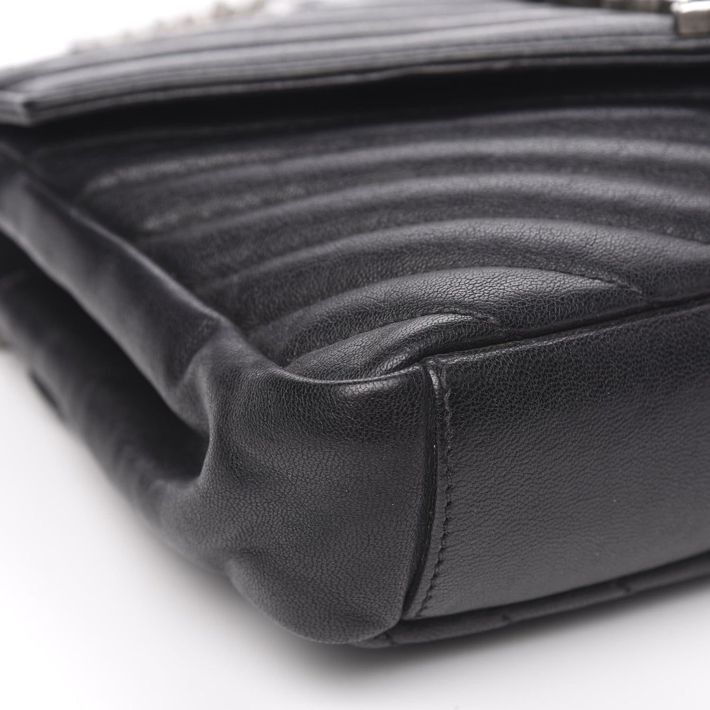 Sheepskin Matelasse Chevron Monogram Medium College Bag Black