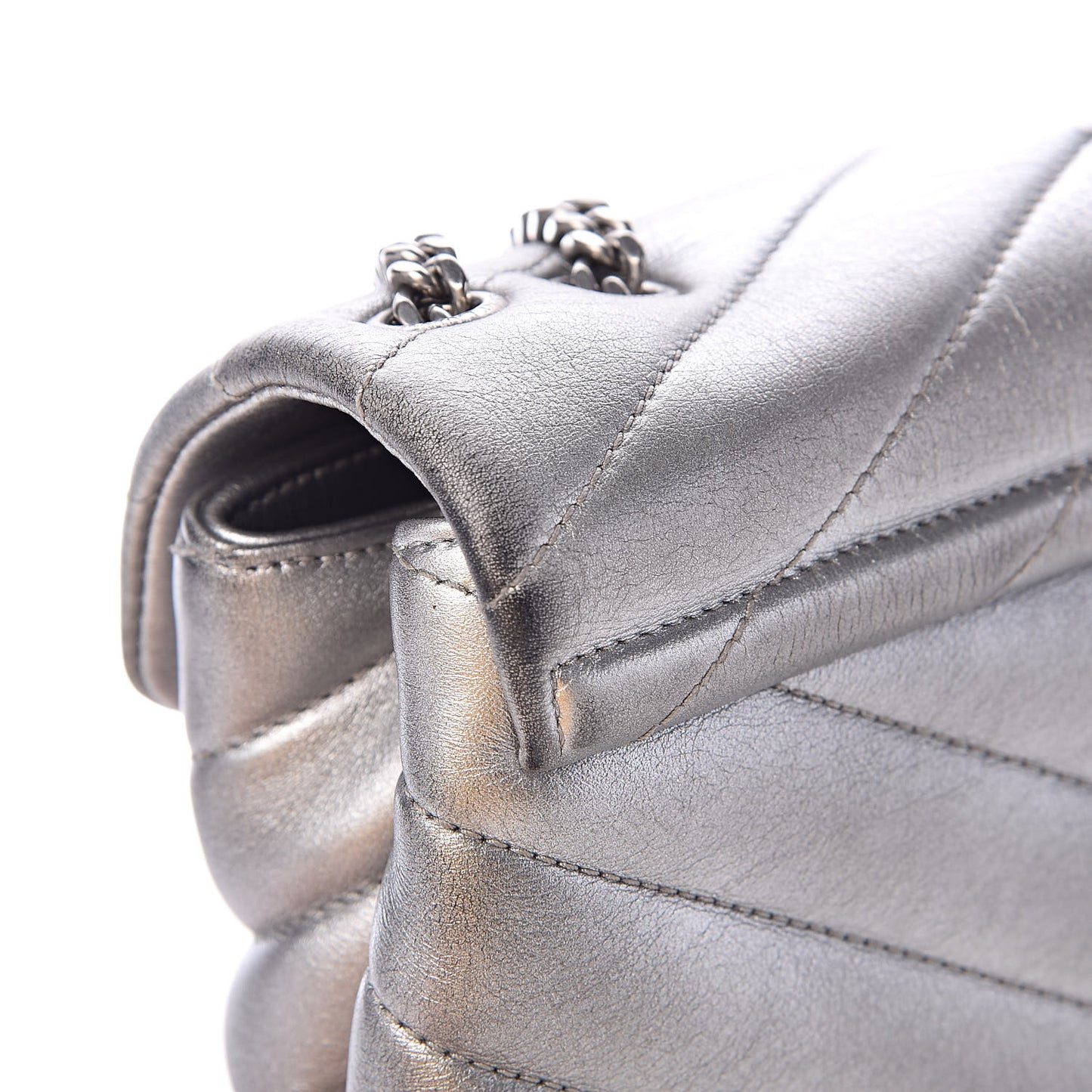 Calfskin Y Quilted Monogram Small Loulou Chain Satchel Silver