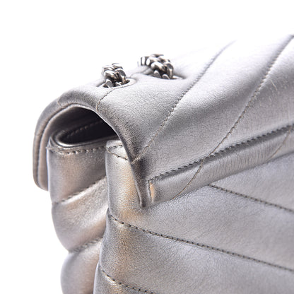 Saint Laurent Calfskin Y Quilted Monogram Small Loulou Chain Satchel Silver 13 of 15