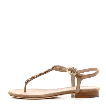 Chanel Suede Calfskin Chain Thong Sandals 36 Beige 1 of 4
