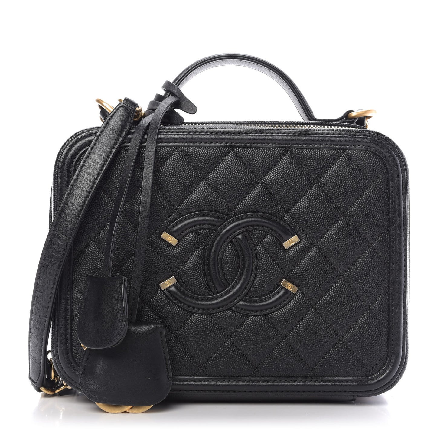 Caviar Quilted Medium CC Filigree Vanity Case Black