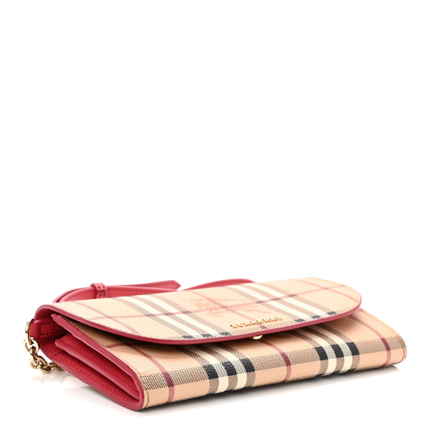 Burberry Haymarket Check Henley Wallet On Chain Coral Red 4 of 9