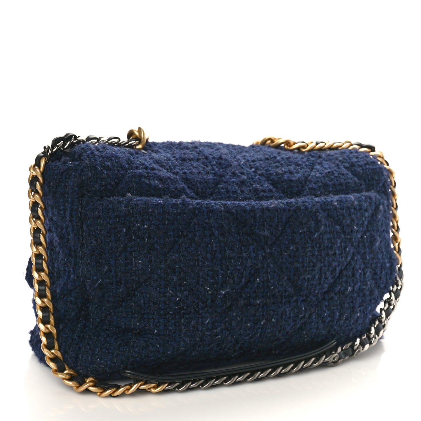 Tweed Quilted Maxi Chanel 19 Flap Navy