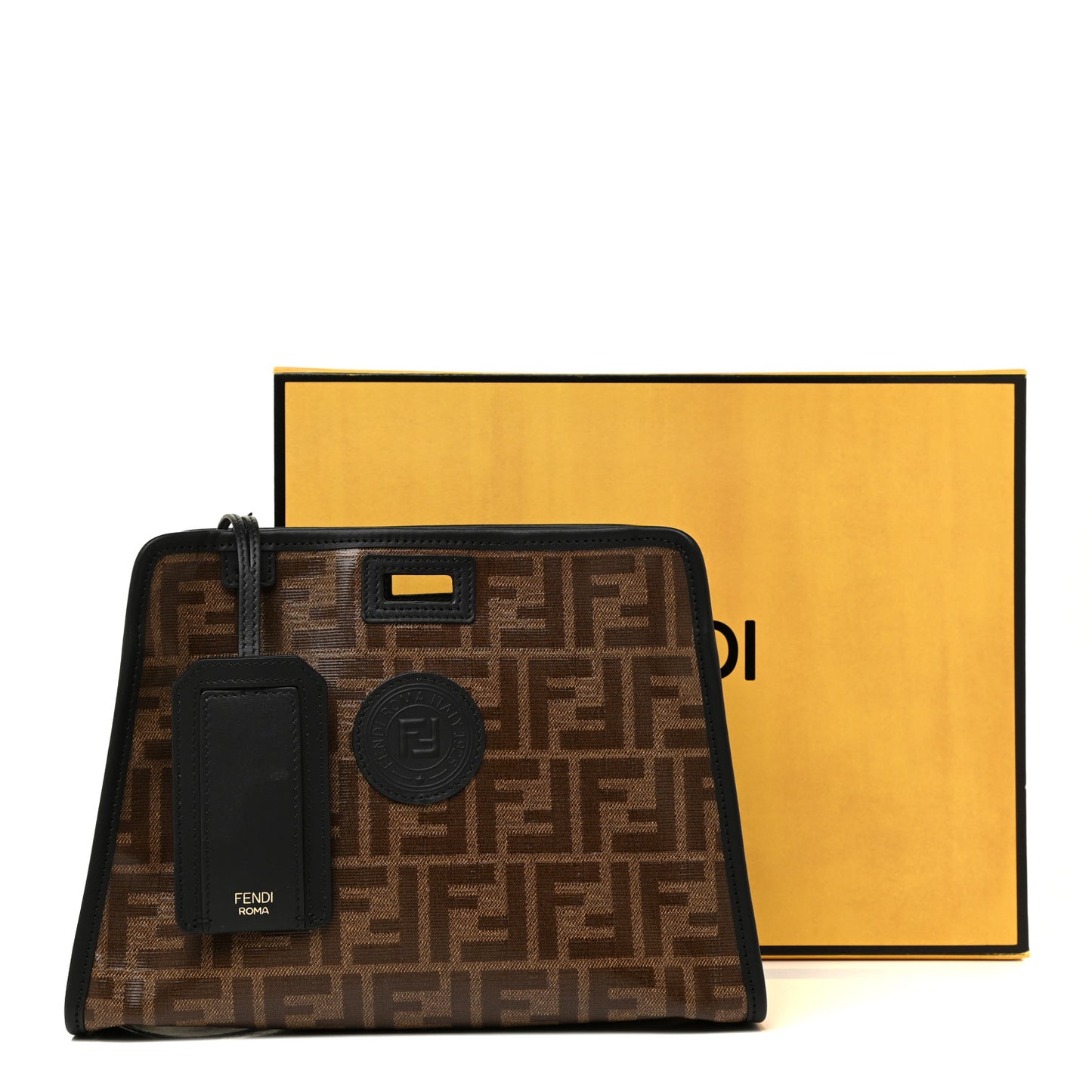 Glazed Fabric Vitello Century FF 1974 Stamp Patch Mini Peekaboo Defender Cover Mogano Panna Black