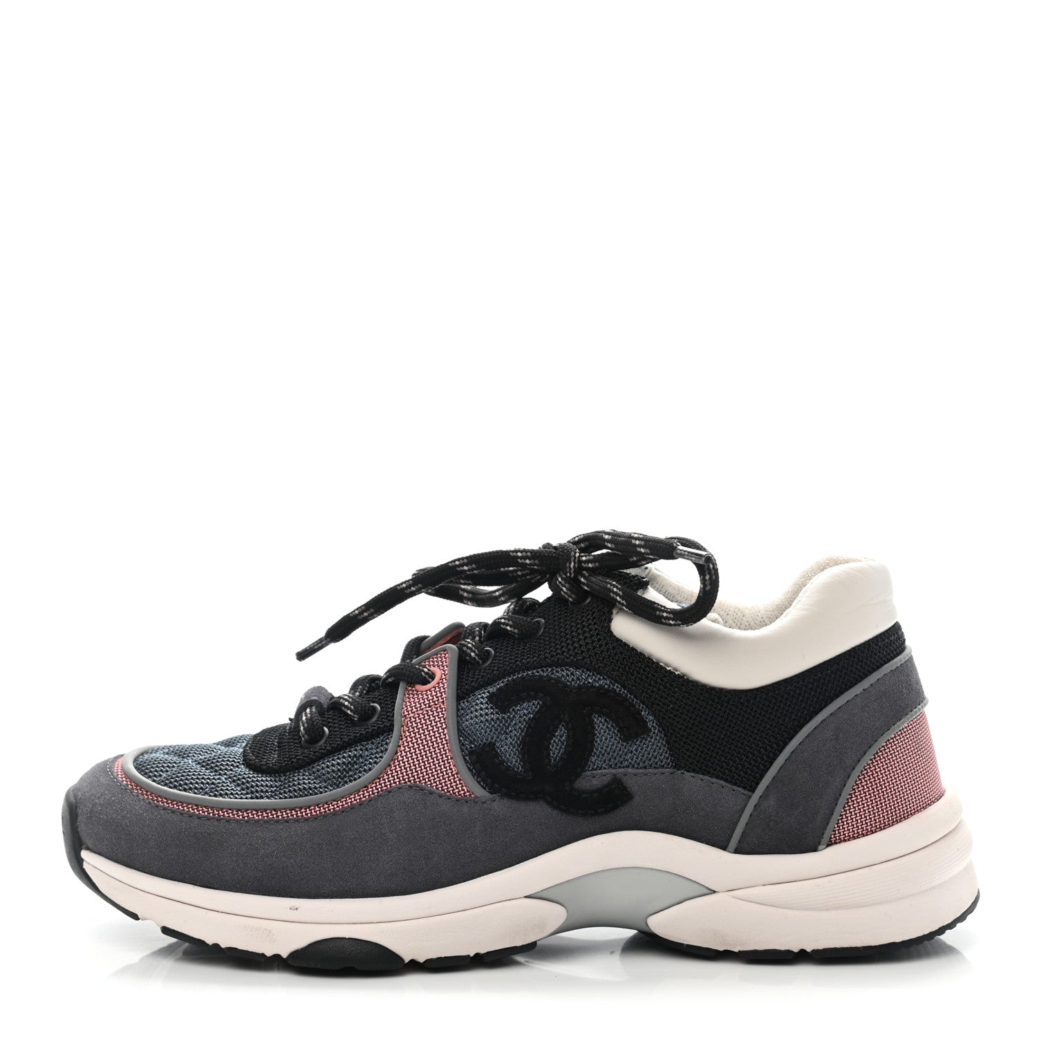 Chanel Nylon Calfskin Suede Womens CC Sneakers 39 Grey Pink 1 of 8
