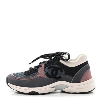 Chanel Nylon Calfskin Suede Womens CC Sneakers 39 Grey Pink 1 of 8