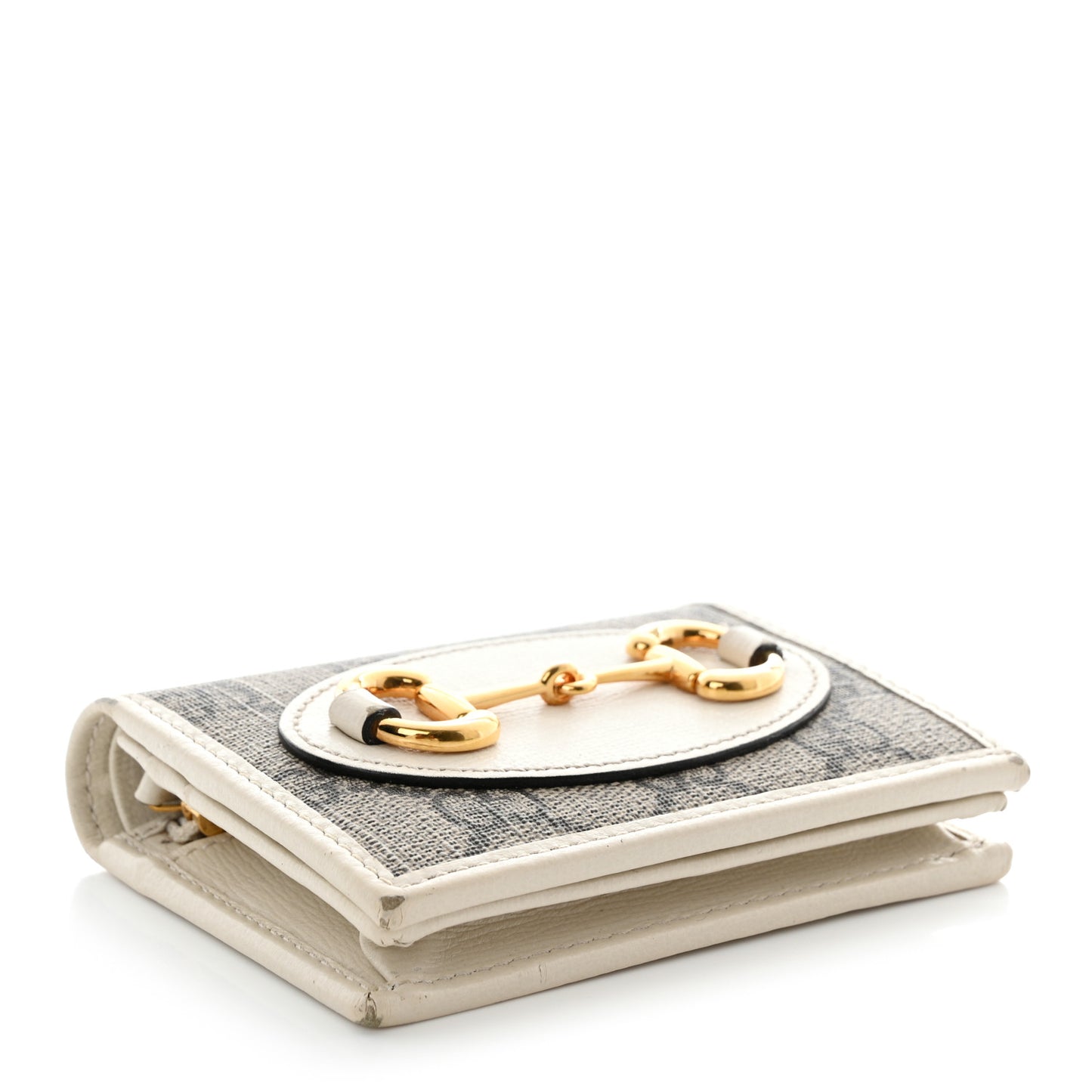 GG Supreme Monogram Azalea Calfskin Horsebit 1955 Card Case Wallet Beige Ebony Mystic White