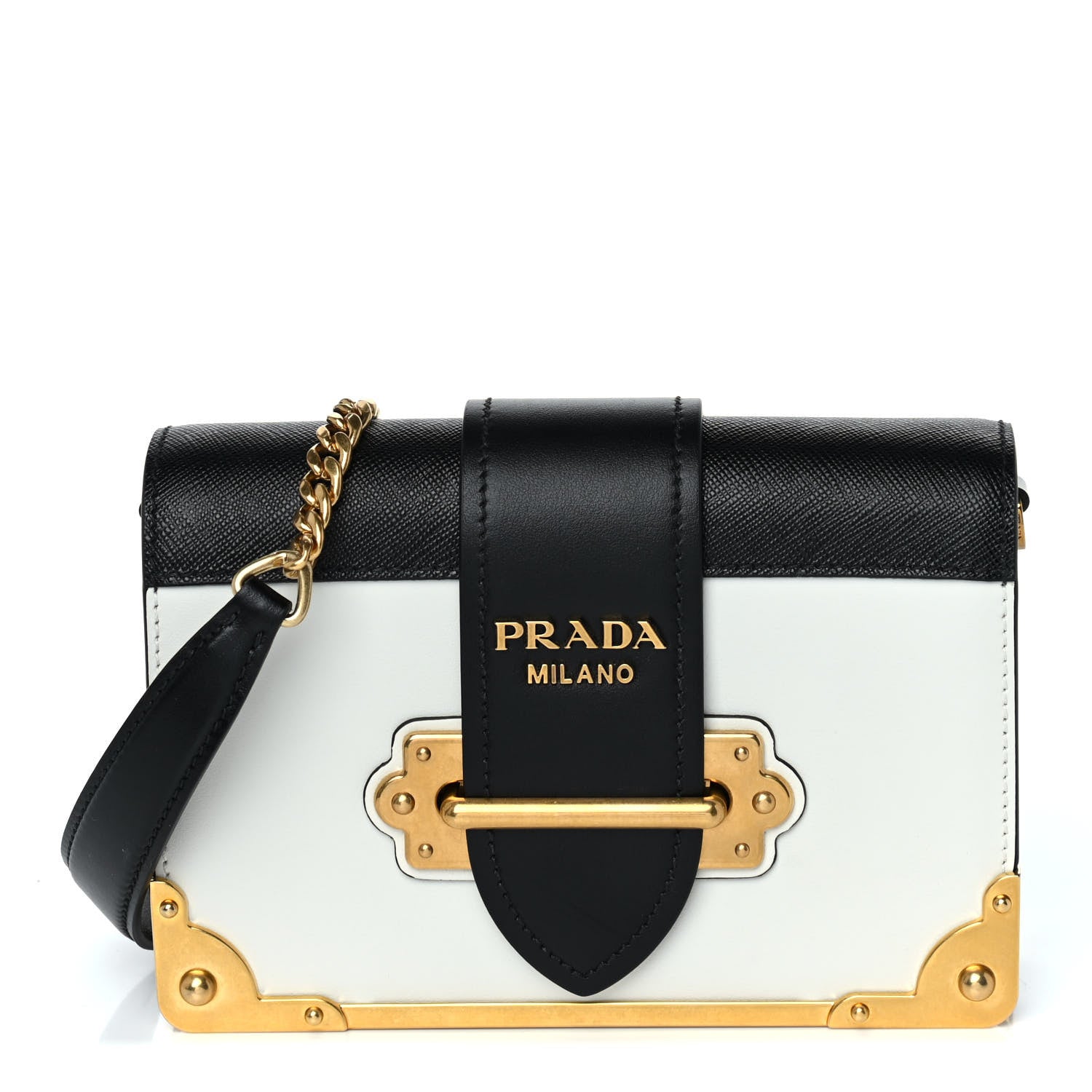 Prada City Calfskin Saffiano Cahier Bag White Black 1 of 9