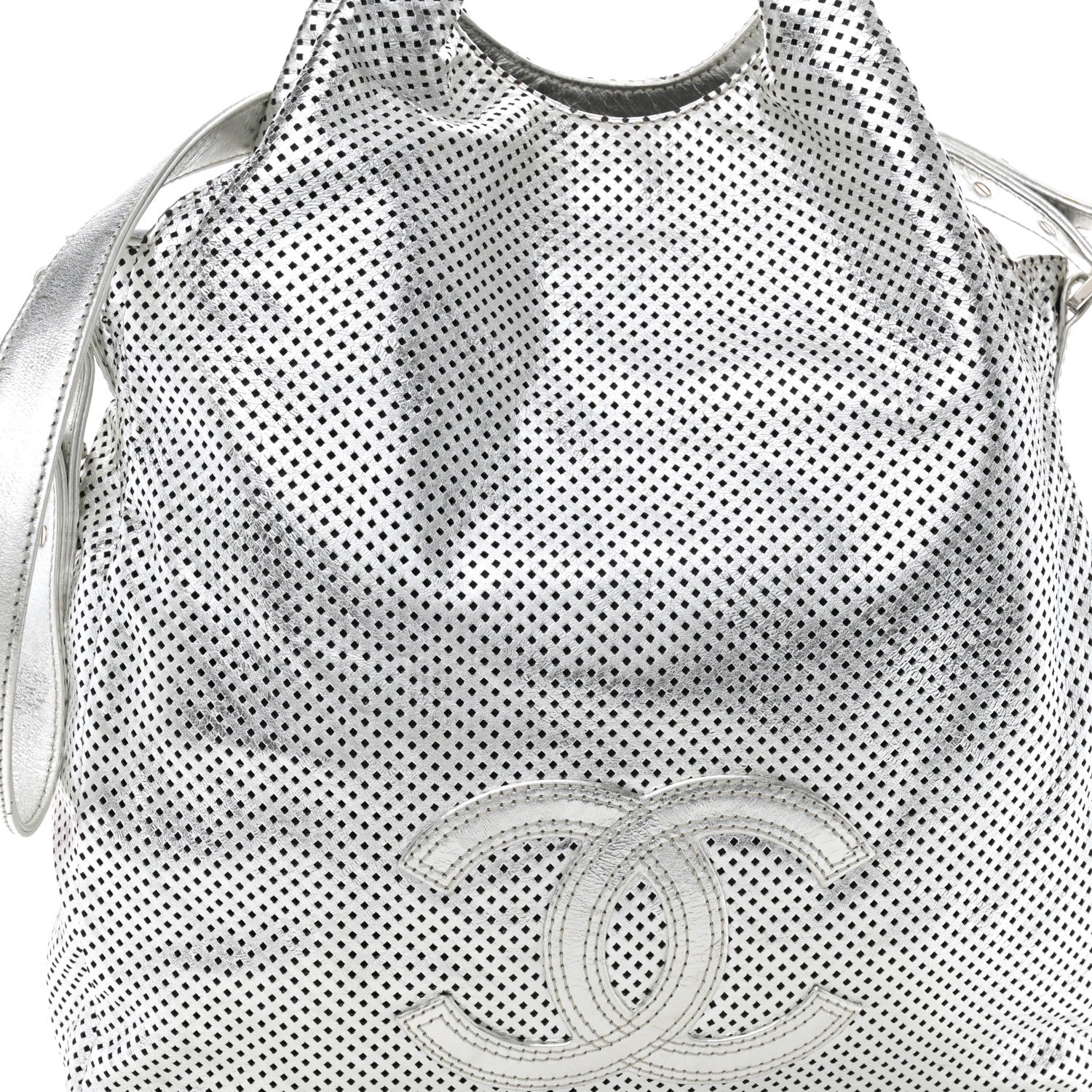 Chanel Metallic Glazed Calfskin Perforated Medium Rodeo Drive Tote Silver 8 of 11